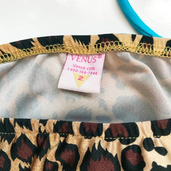 Venus Leopard Print High Waist String Bikini Set Turquoise Straps Size Small - Picture 7 of 8
